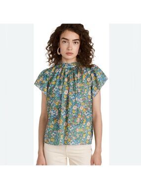 Trovata Birds Of Paradise Carla High Neck Flutter Sleeve Top SZ M Summer Fields